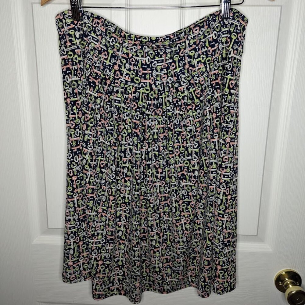 George Navy Blue Poly Skirt with multicolored key print size XL
